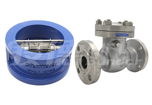 軟密封止回閥(左)和硬密封止回閥(右)